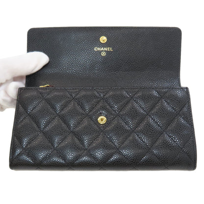 CHANEL Matelasse COCO Mark GoldHardware Long wallet (with coin pocket) Grained Calfskin Skin Ladies [Used]
