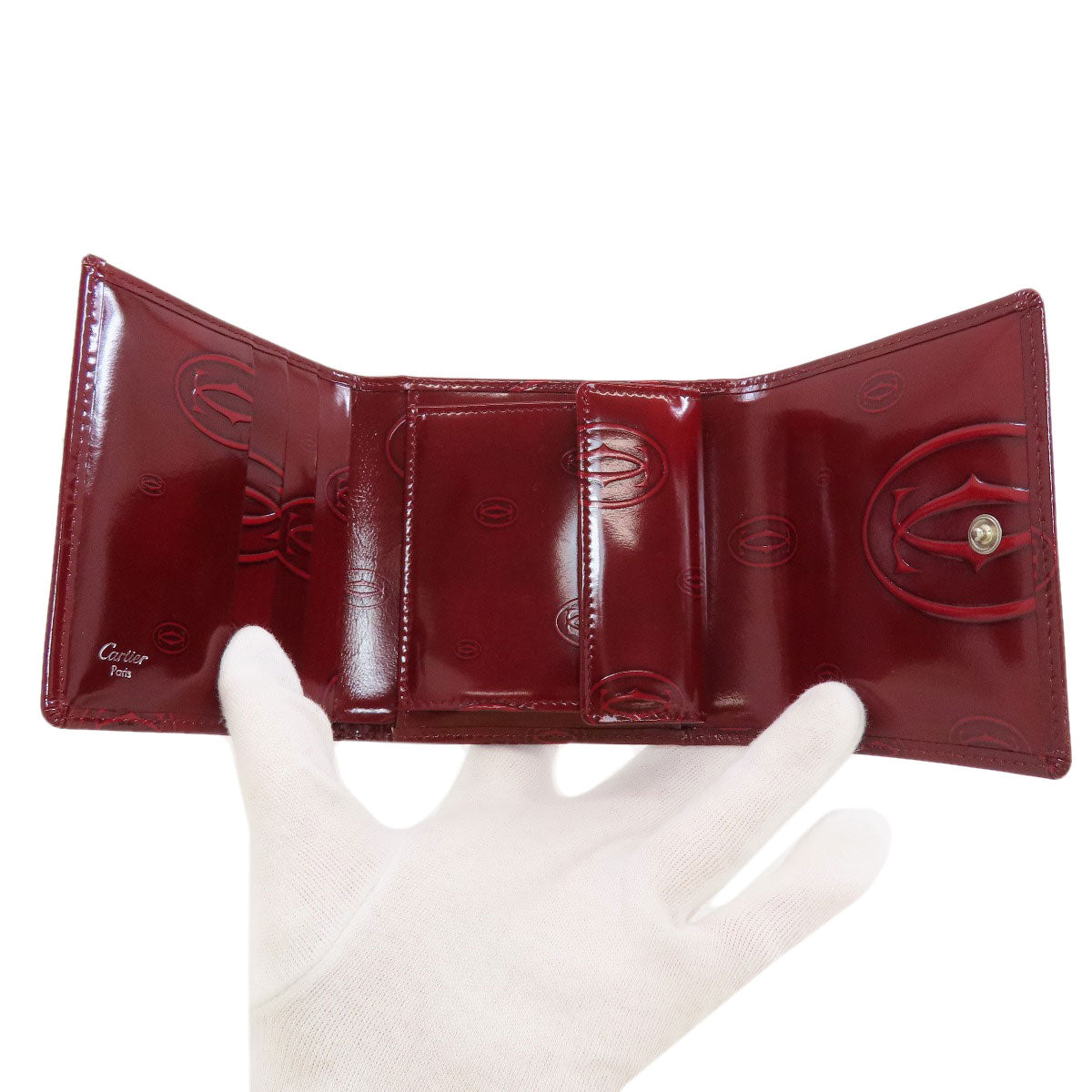 CARTIER happy Birthday Tri-fold wallet (with Coin Pocket) Patent leather Ladies [Used]
