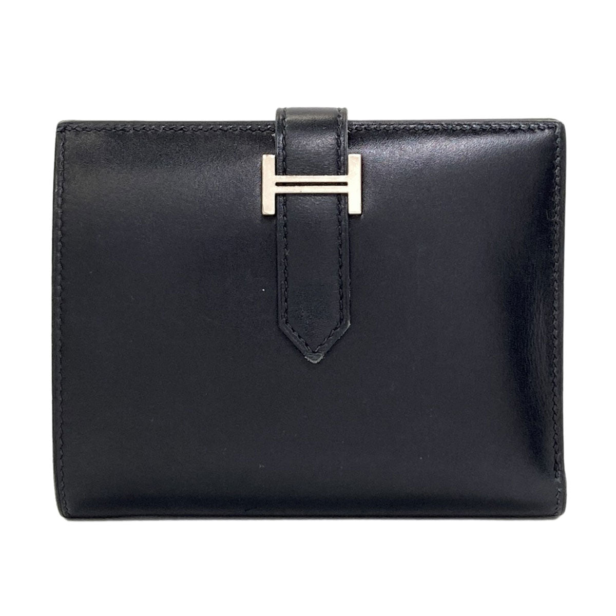 HERMES Bearn Compact SilverHardware Bifold Wallet with Coin Pocket Box calf Ladies [Used]