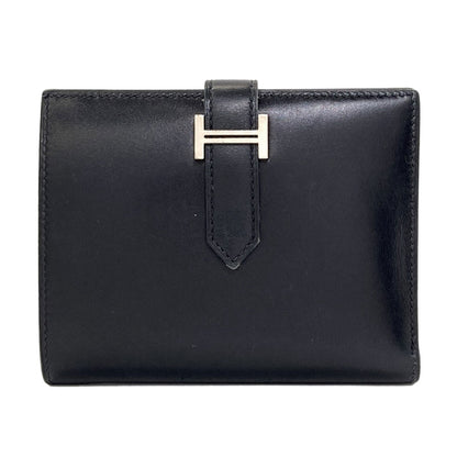 HERMES Bearn Compact SilverHardware Bifold Wallet with Coin Pocket Box calf Ladies [Used]