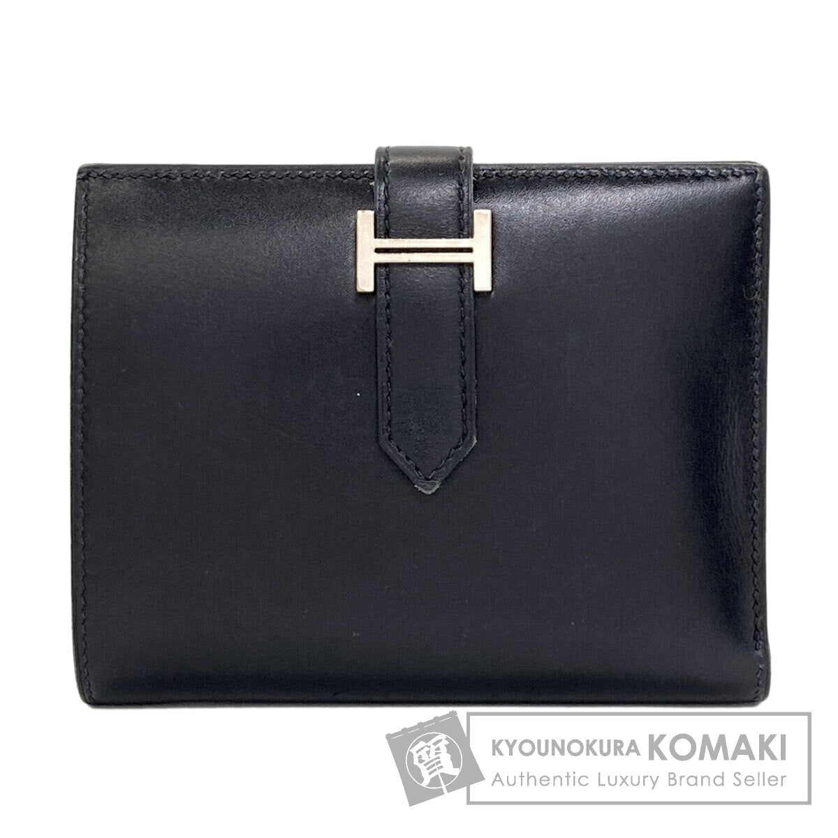 HERMES Bearn Compact SilverHardware Bifold Wallet with Coin Pocket Box calf Ladies [Used]