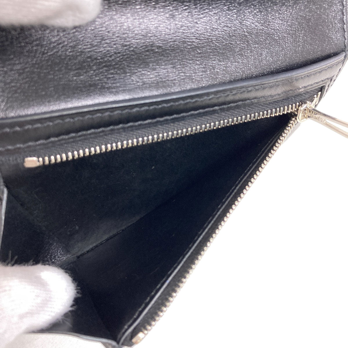 HERMES Bearn Compact SilverHardware Bifold Wallet with Coin Pocket Box calf Ladies [Used]