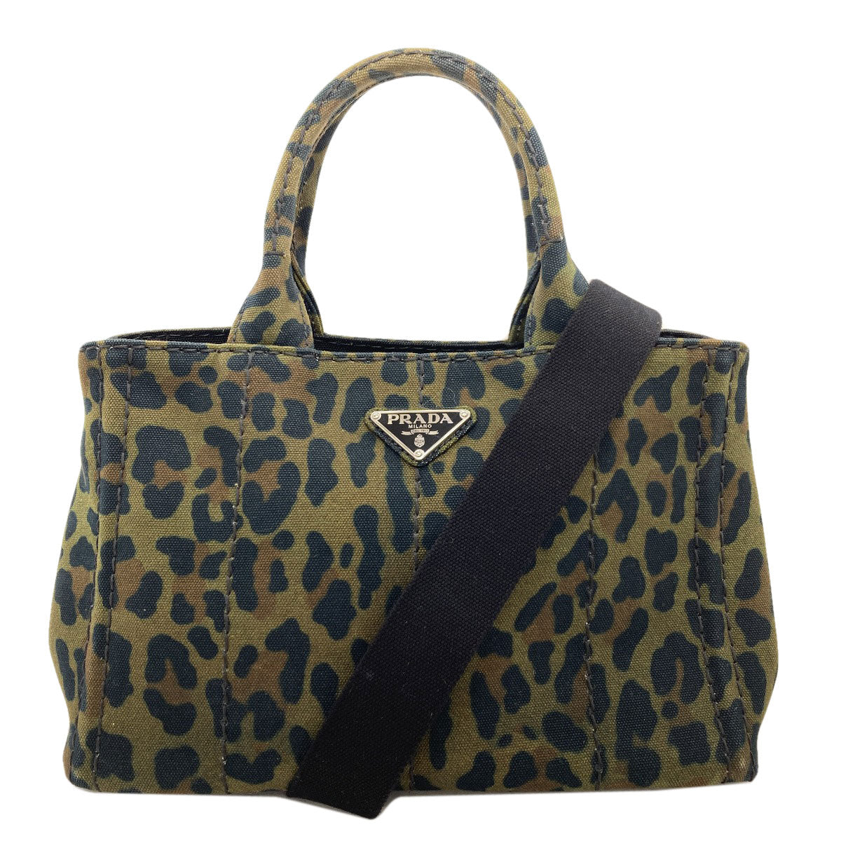 PRADA Canapa Mini Leopard Pattern 2WAY Handbag Canvas Ladies [Used]