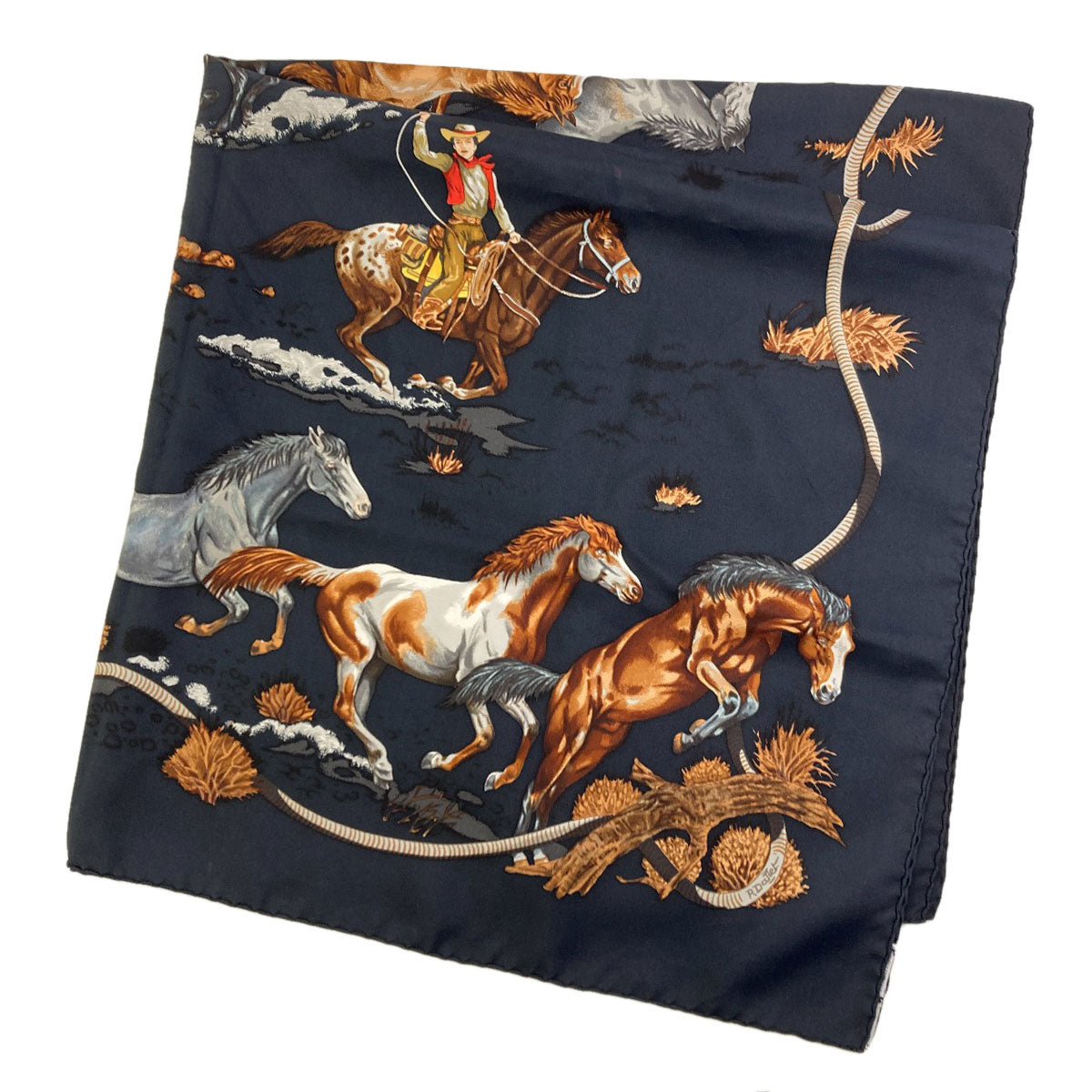 HERMES Carre90 LES MUSTANNGS Wild Horse Scarf Silk Ladies [Used]