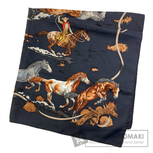 HERMES Carre90 LES MUSTANNGS Wild Horse Scarf Silk Ladies [Used]