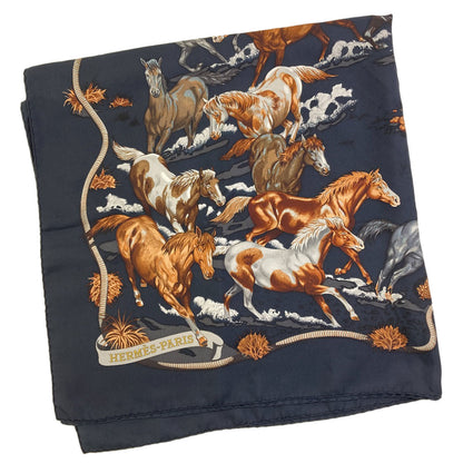 HERMES Carre90 LES MUSTANNGS Wild Horse Scarf Silk Ladies [Used]