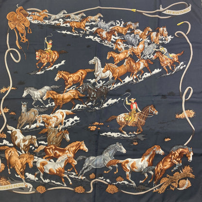 HERMES Carre90 LES MUSTANNGS Wild Horse Scarf Silk Ladies [Used]