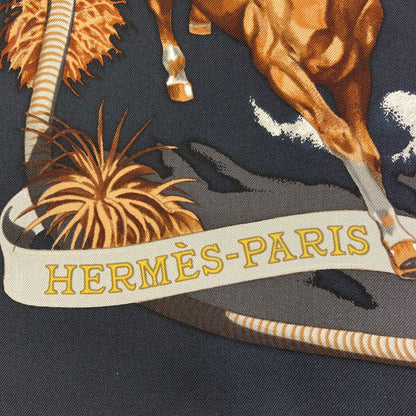 HERMES Carre90 LES MUSTANNGS Wild Horse Scarf Silk Ladies [Used]