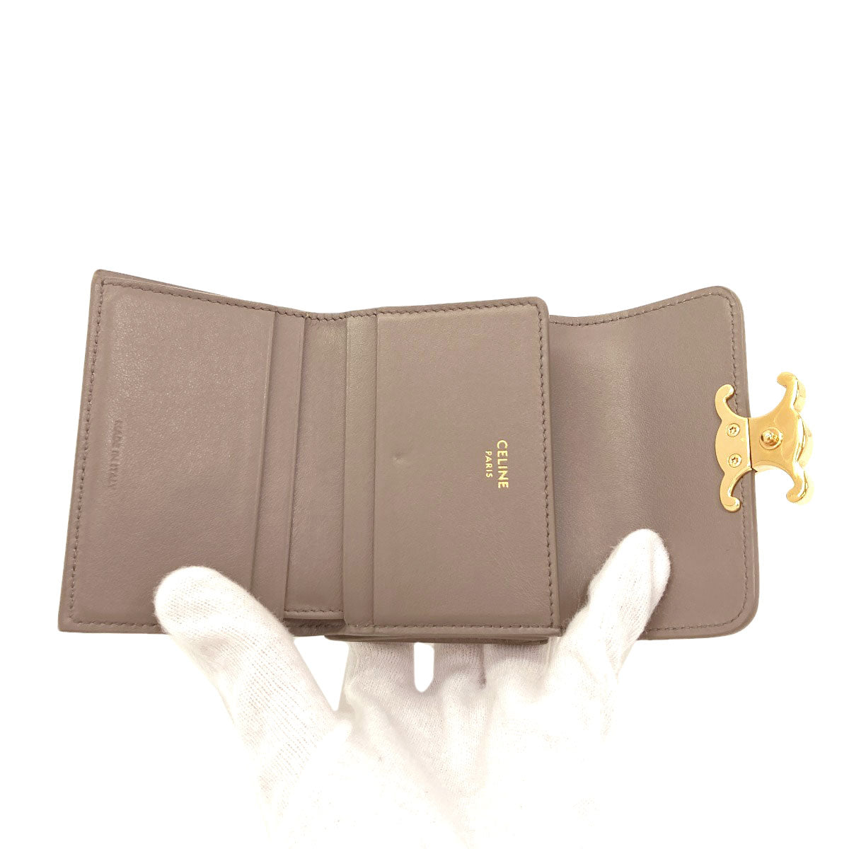CELINE Triomphe compact wallet with coin compartment Tri-fold wallet (with Coin Pocket) Calf Ladies [Used]
