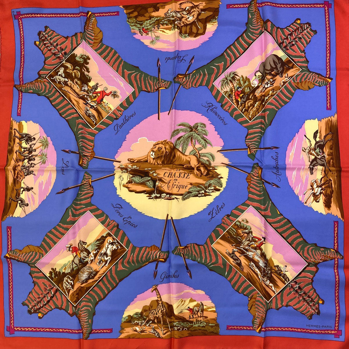 HERMES Carre90 African Hunt Scarf Silk Ladies [Used]