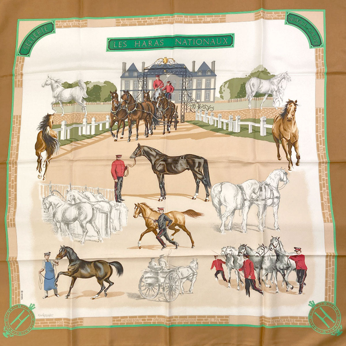 HERMES Carre90 LES HARAS NATIONAUX National Stud Farm Scarf Silk Ladies [Used]