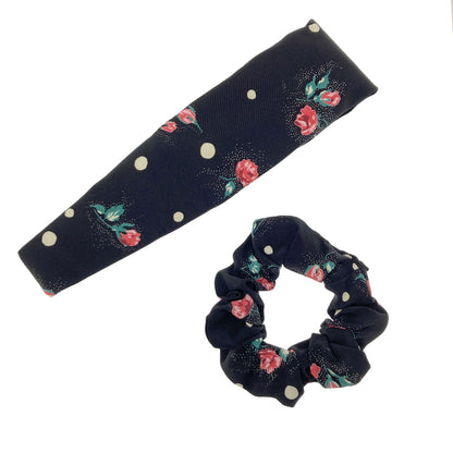 MIUMIU Hairband and Scrunchie 2-Piece Set, Rose Print hair accessory cloth Ladies [Used]