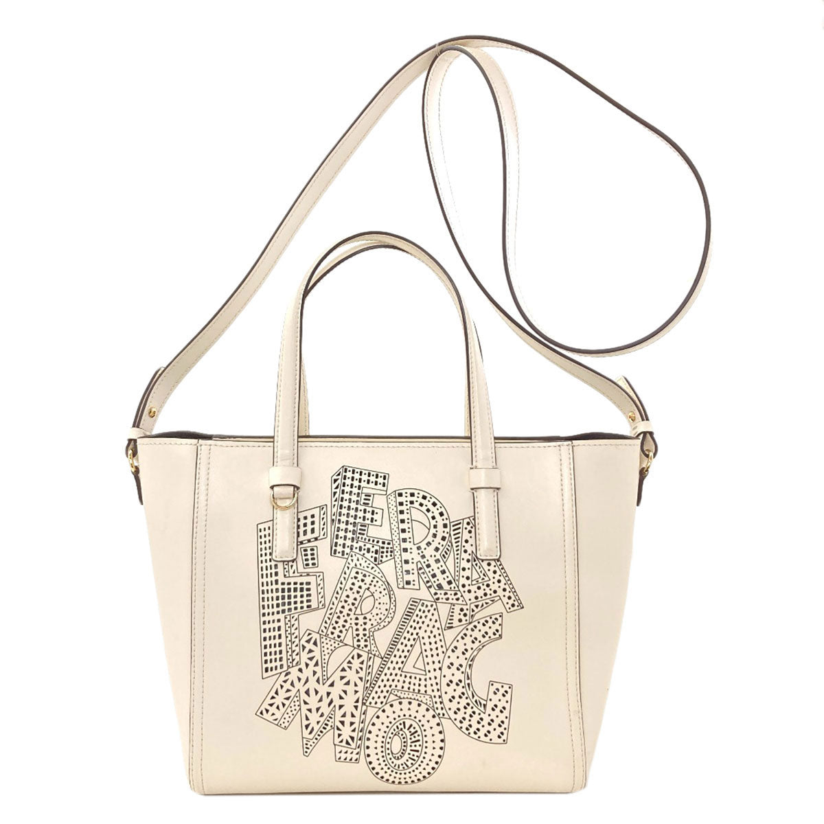 Salvatore Ferragamo Bonnie Lettering Punching 2WAY Handbag Calf Ladies [Used]