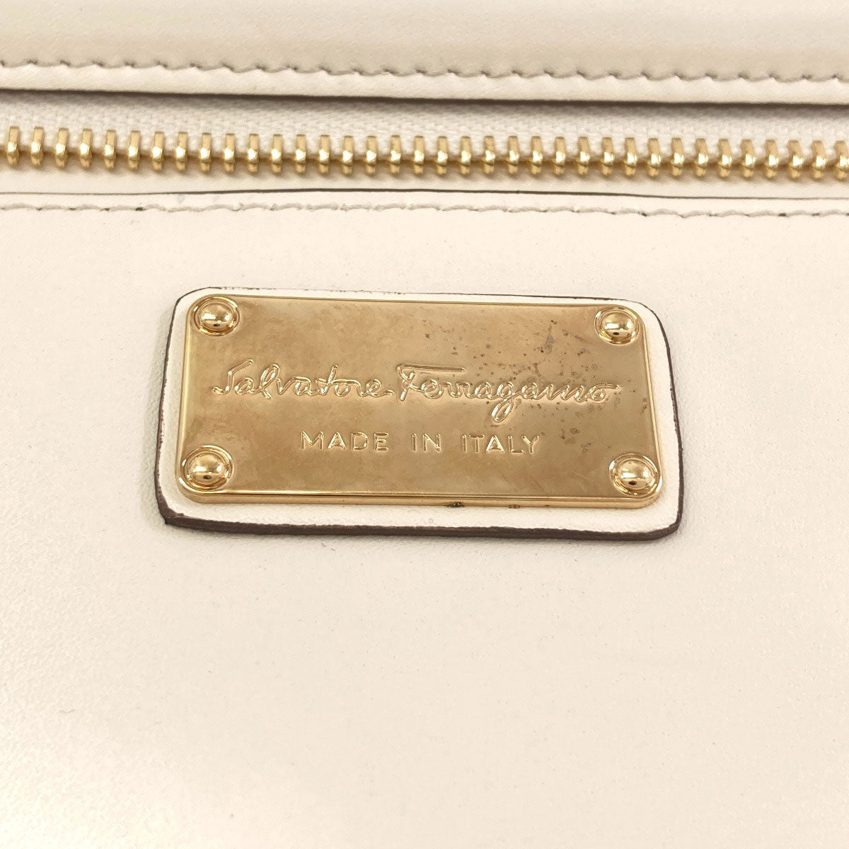 Salvatore Ferragamo Bonnie Lettering Punching 2WAY Handbag Calf Ladies [Used]