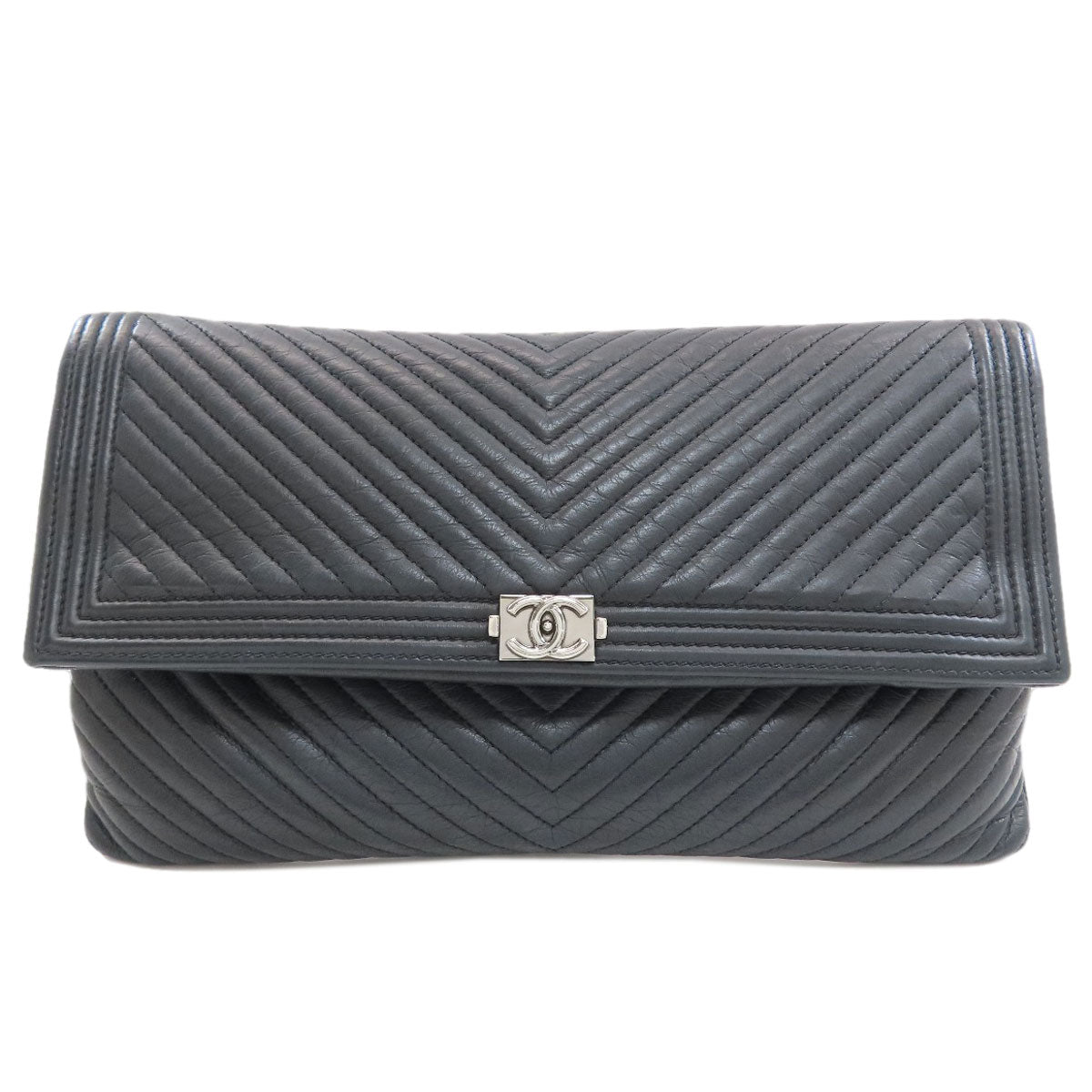 CHANEL Boy Chanel V-stitch SilverHardware Clutch bag Calf Ladies [Used]