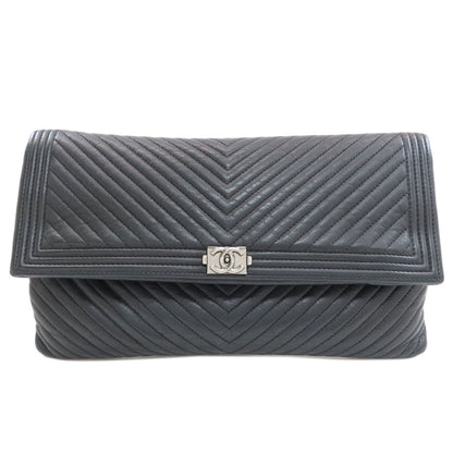 CHANEL Boy Chanel V-stitch SilverHardware Clutch bag Calf Ladies [Used]