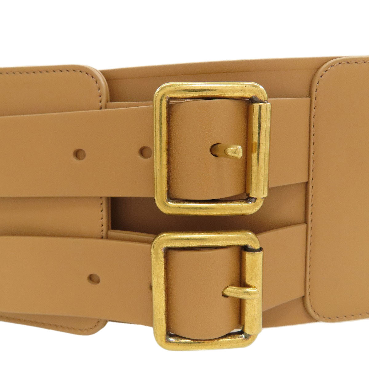CHRISTIAN DIOR Maxi Double Gold Buckle belt Leather Ladies [Used]