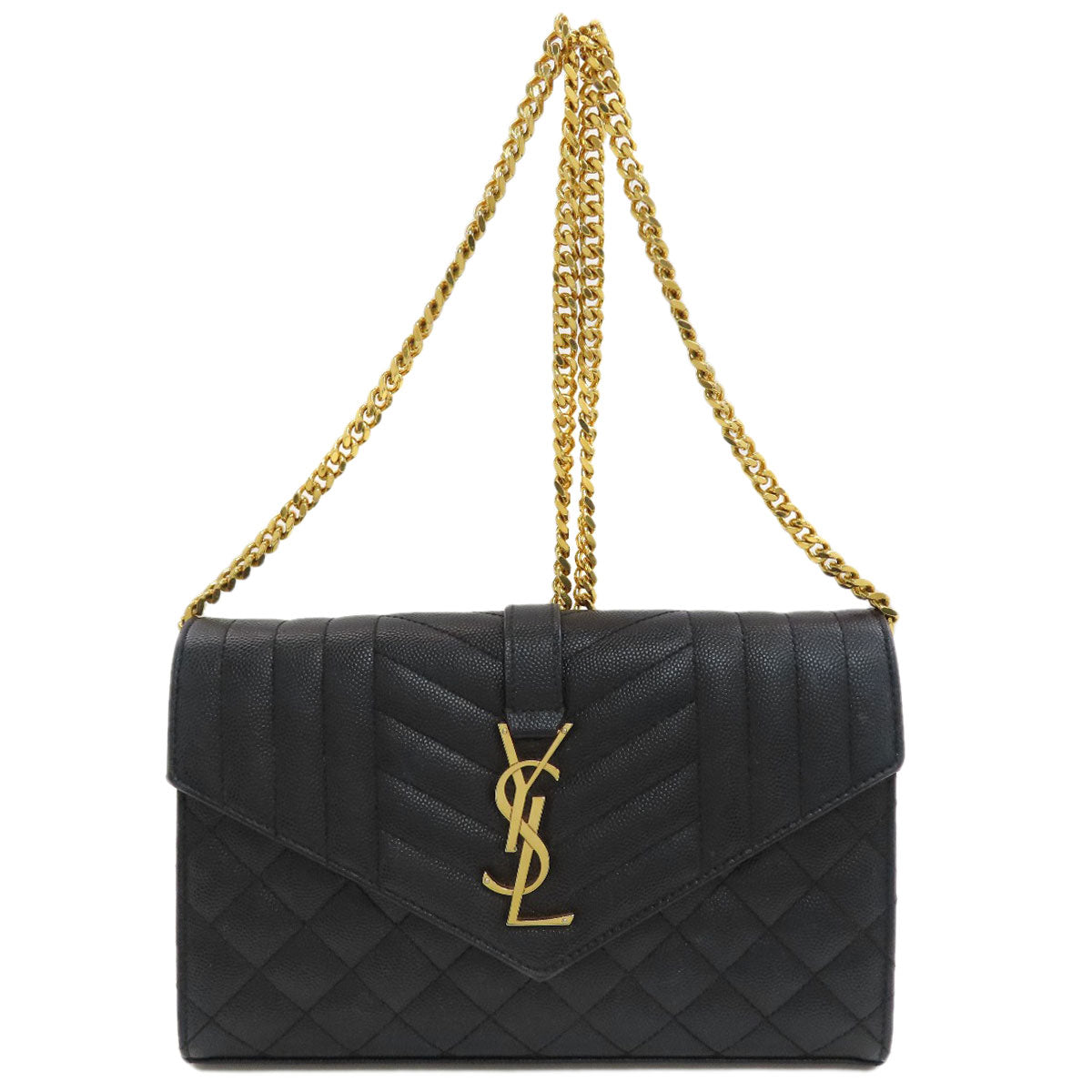 YVES SAINT LAURENT Chain Wallet Envelope Medium Chain Shoulder Long wallet (with coin pocket) Calf Ladies [Used]