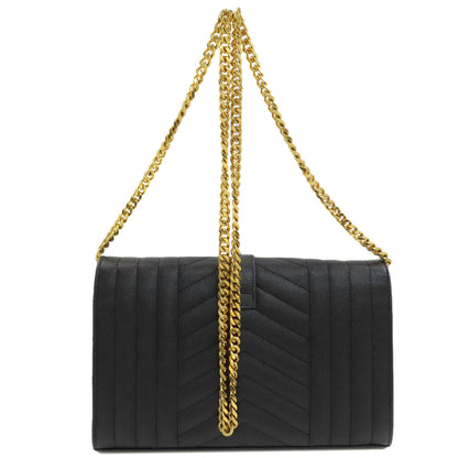 YVES SAINT LAURENT Chain Wallet Envelope Medium Chain Shoulder Long wallet (with coin pocket) Calf Ladies [Used]