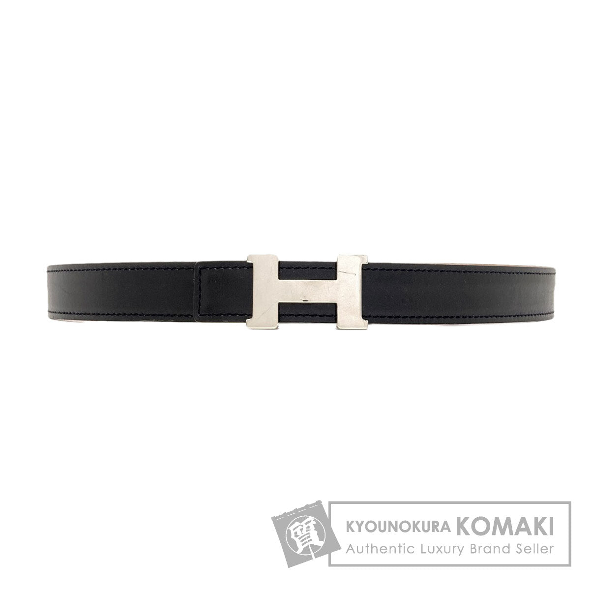 HERMES H-belt, reversible, SilverHardware belt Box calf Taurillon ClemenceLadies [Used]