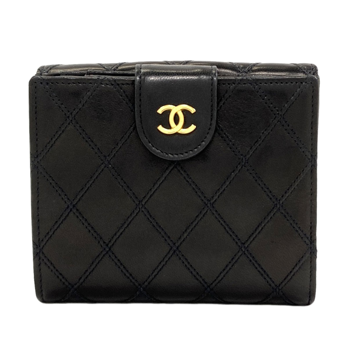 CHANEL Bicolore COCO Mark Gold Hardware Bifold Wallet with Coin Pocket Leather Ladies [Used]
