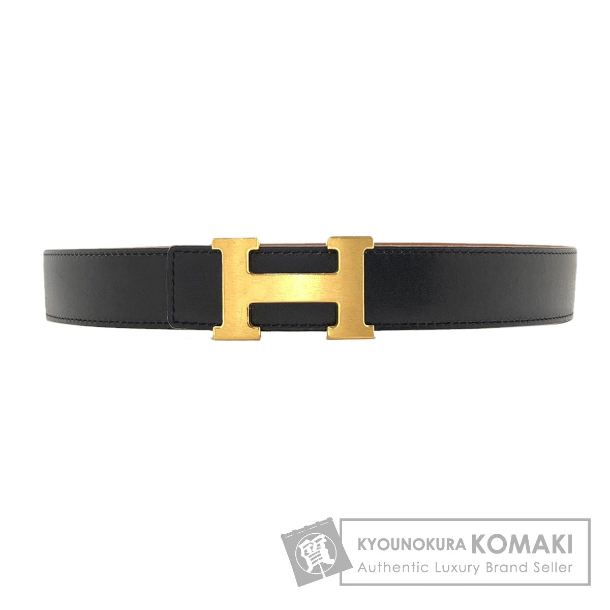 HERMES GoldHardware H-Belt Reversible belt Box calf Calfmens [Used]