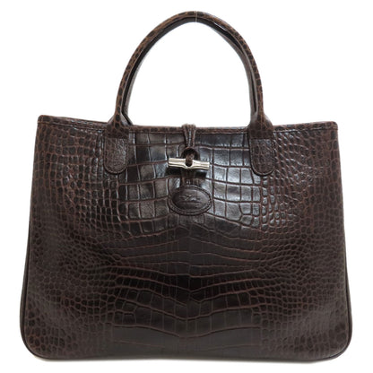 Longchamp Le Roseau Crocodile Embossed Handbag Leather Ladies [Used]