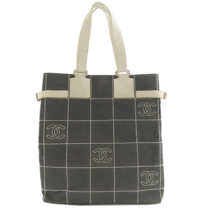 CHANEL Chocolate bar COCO Mark GoldHardware Tote Bag Canvas Ladies [Used]