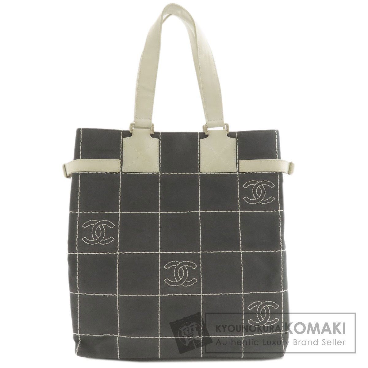 CHANEL Chocolate bar COCO Mark GoldHardware Tote Bag Canvas Ladies [Used]