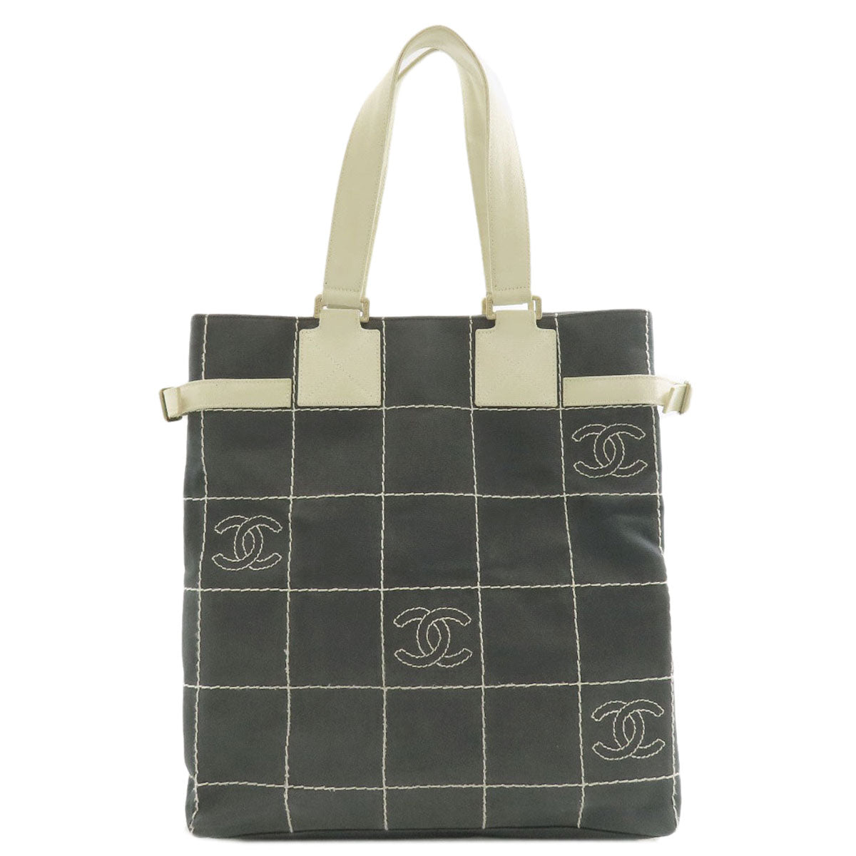 CHANEL Chocolate bar COCO Mark GoldHardware Tote Bag Canvas Ladies [Used]