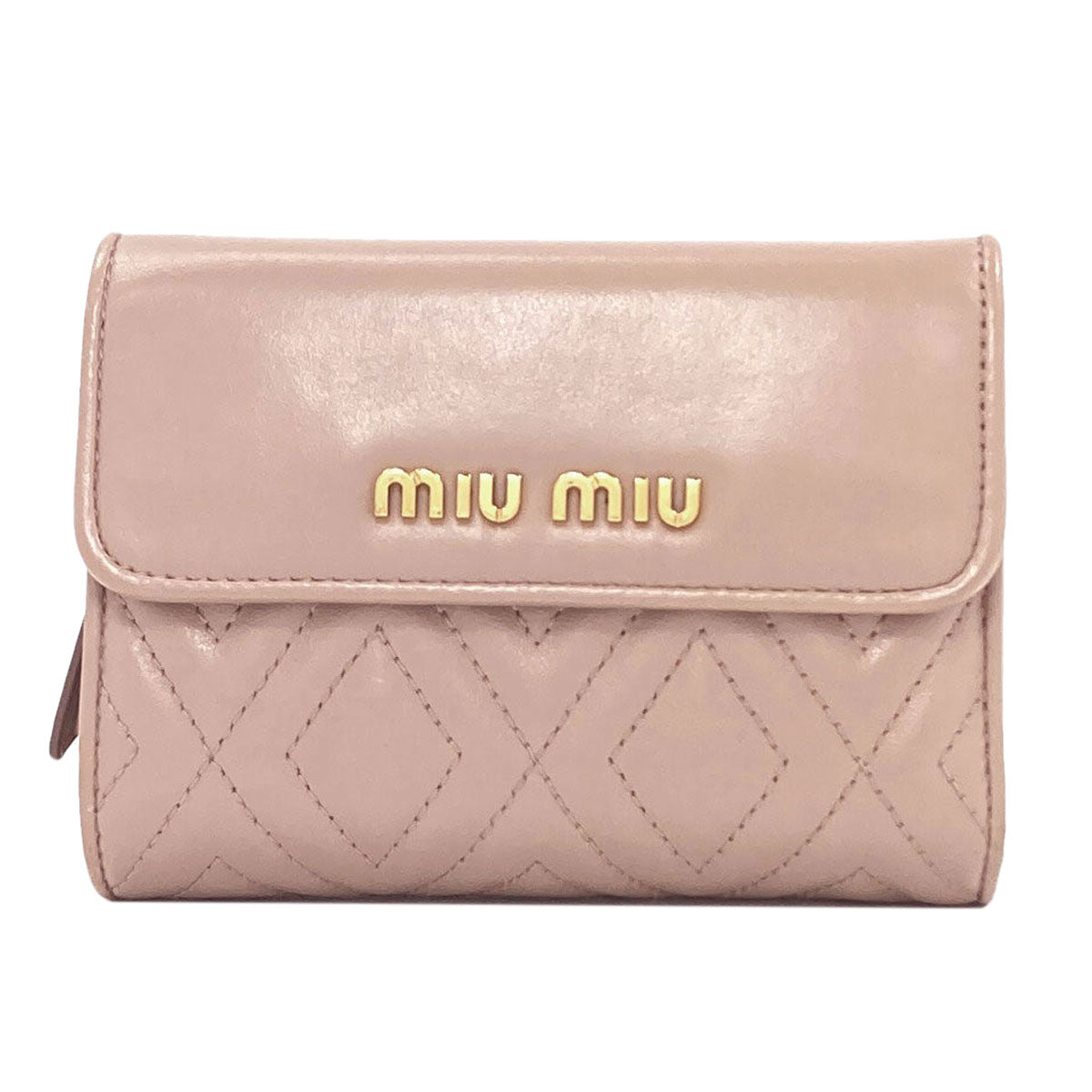 MIUMIU logo Bifold Wallet with Coin Pocket Leather Ladies [Used]