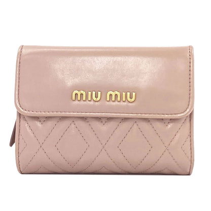 MIUMIU logo Bifold Wallet with Coin Pocket Leather Ladies [Used]