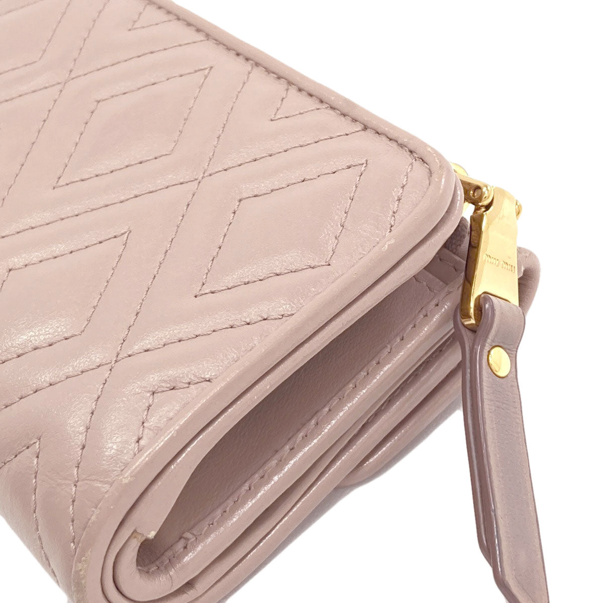 MIUMIU logo Bifold Wallet with Coin Pocket Leather Ladies [Used]