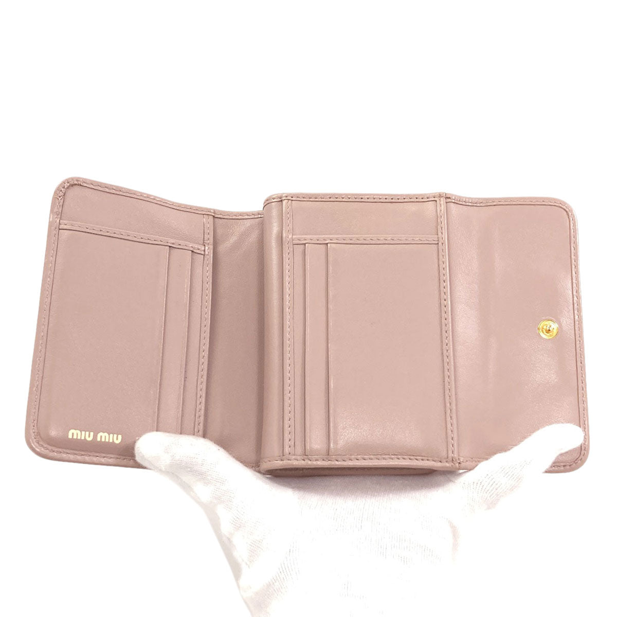 MIUMIU logo Bifold Wallet with Coin Pocket Leather Ladies [Used]
