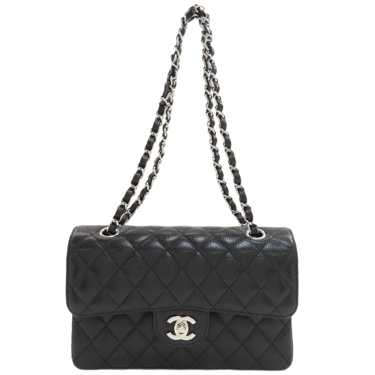CHANEL Matelasse23 Double Flap SilverHardware Shoulder Bag Grained Calfskin Skin Ladies [Used]