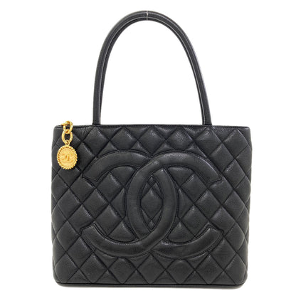 CHANEL Medallion GoldHardware Tote Bag Grained Calfskin Skin Ladies [Used]