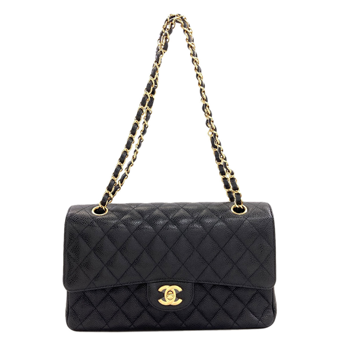 CHANEL Chain Shoulder Matelasse Double Flap Gold Hardware Shoulder Bag Grained Calfskin Skin Ladies [Used]