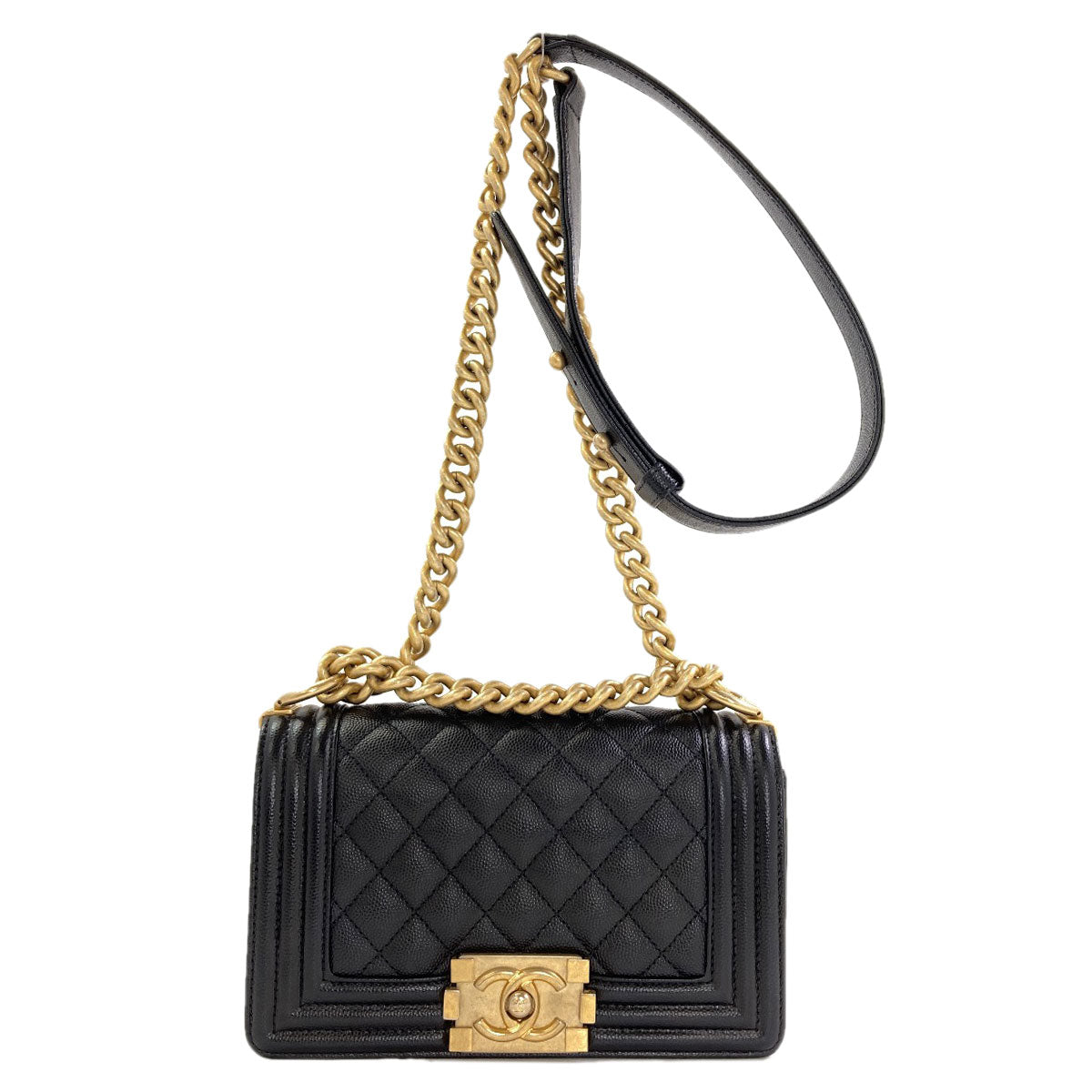 CHANEL Boy Chanel ChainShoulder GoldHardware Shoulder Bag Grained Calfskin Skin Ladies [Used]