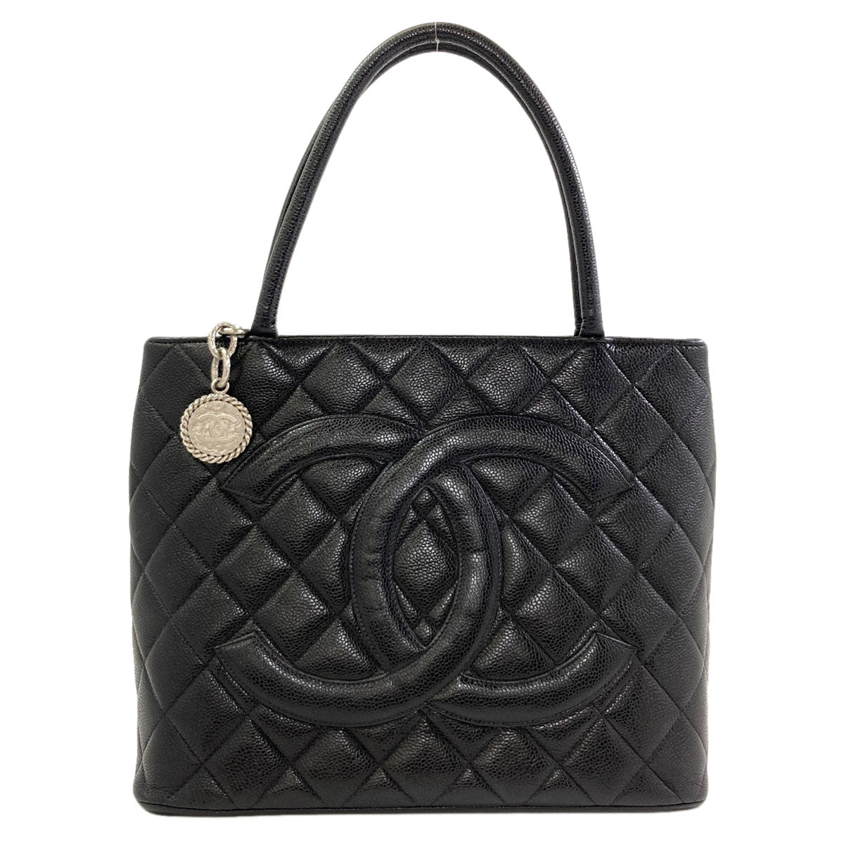CHANEL Medallion SilverHardware Tote Bag Grained Calfskin Skin Ladies [Used]