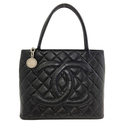CHANEL Medallion SilverHardware Tote Bag Grained Calfskin Skin Ladies [Used]