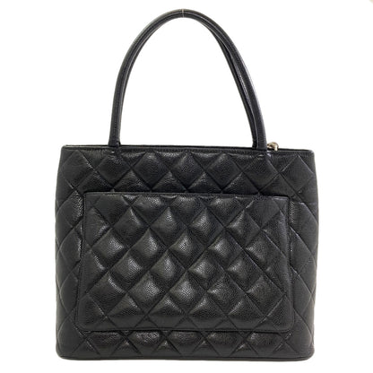 CHANEL Medallion SilverHardware Tote Bag Grained Calfskin Skin Ladies [Used]