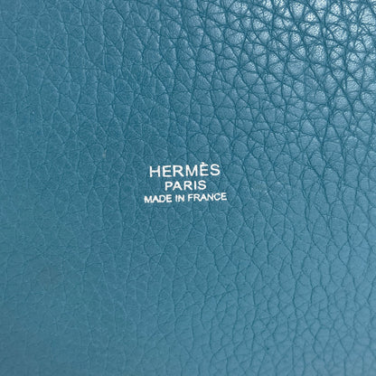 HERMES Manjoir MM Blue Jean SilverHardware Handbag Taurillon Clemence Ladies [Used]