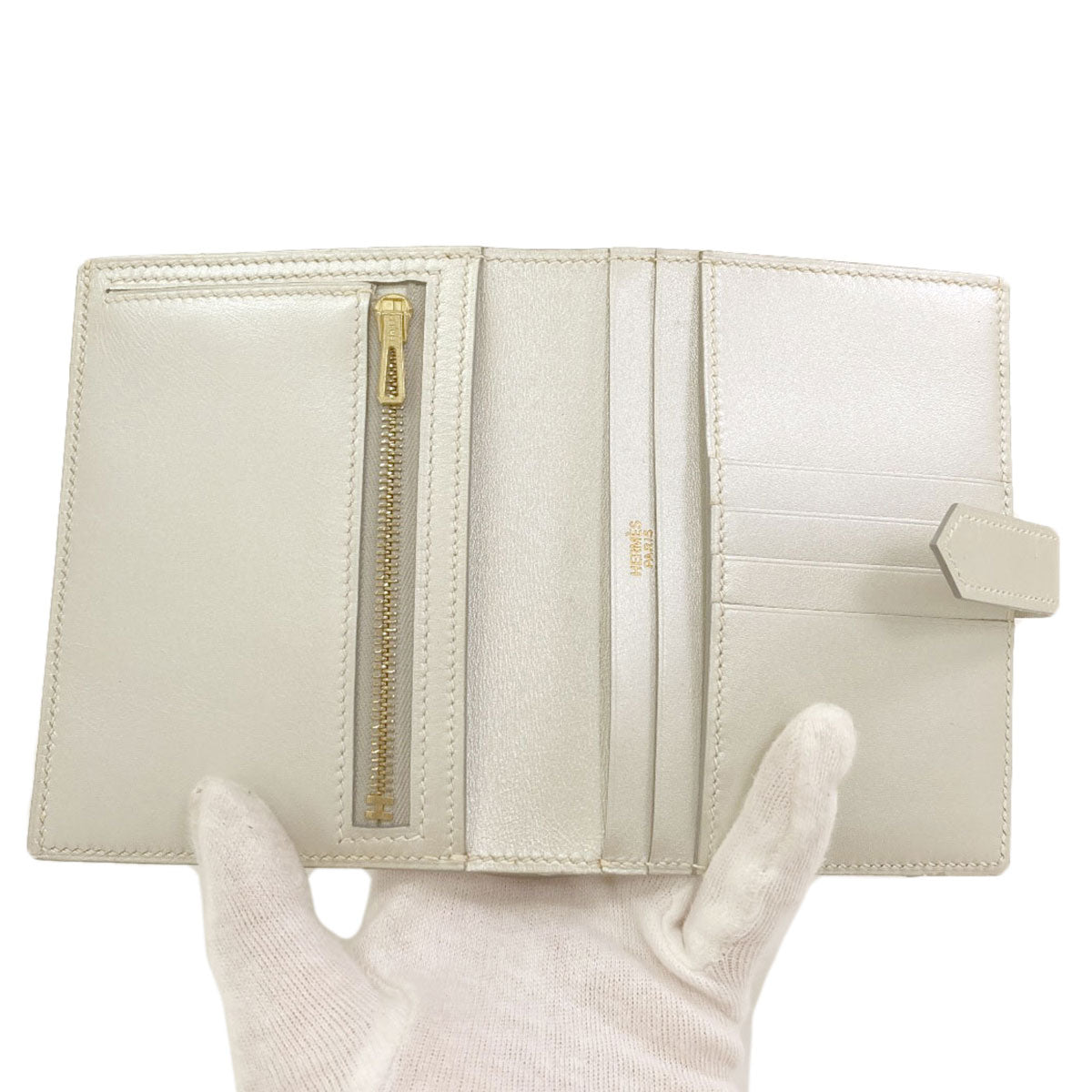 HERMES Bearn Compact GoldHardware Bifold Wallet with Coin Pocket Box calf Ladies [Used]