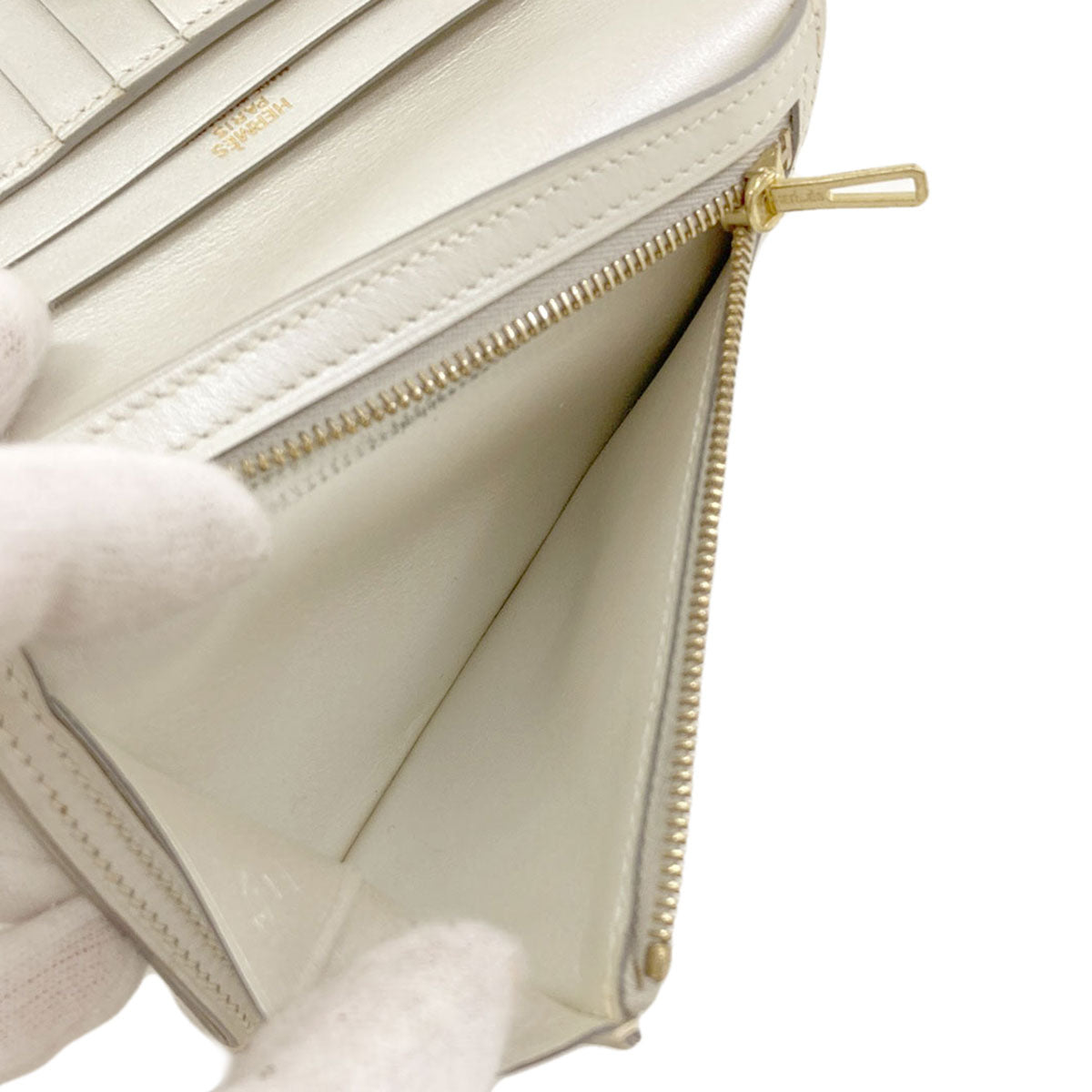 HERMES Bearn Compact GoldHardware Bifold Wallet with Coin Pocket Box calf Ladies [Used]