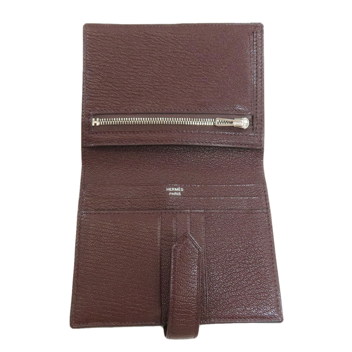 HERMES Bearn Compact SilverHardware Bifold Wallet with Coin Pocket Chevre Ladies [Used]