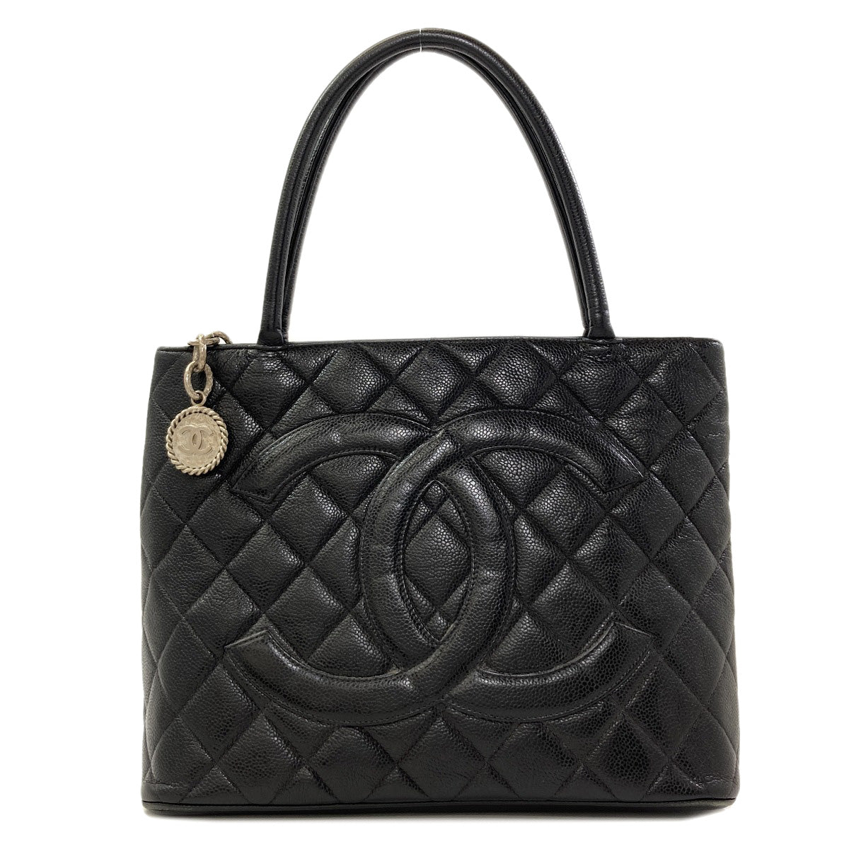 CHANEL Medallion SilverHardware Tote Bag Grained Calfskin Skin Ladies [Used]
