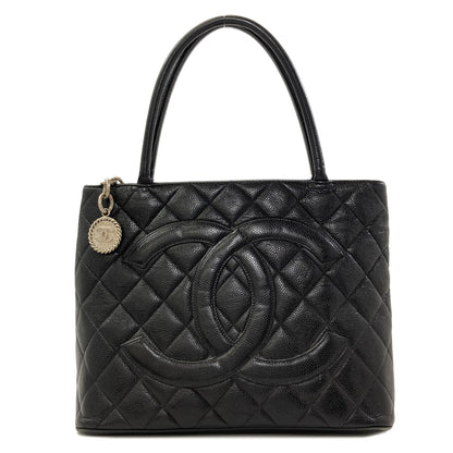 CHANEL Medallion SilverHardware Tote Bag Grained Calfskin Skin Ladies [Used]