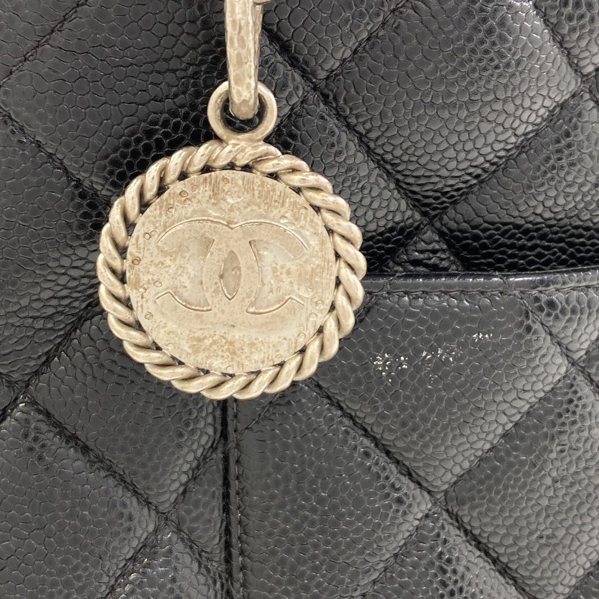 CHANEL Medallion SilverHardware Tote Bag Grained Calfskin Skin Ladies [Used]