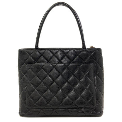 CHANEL Medallion SilverHardware Tote Bag Grained Calfskin Skin Ladies [Used]