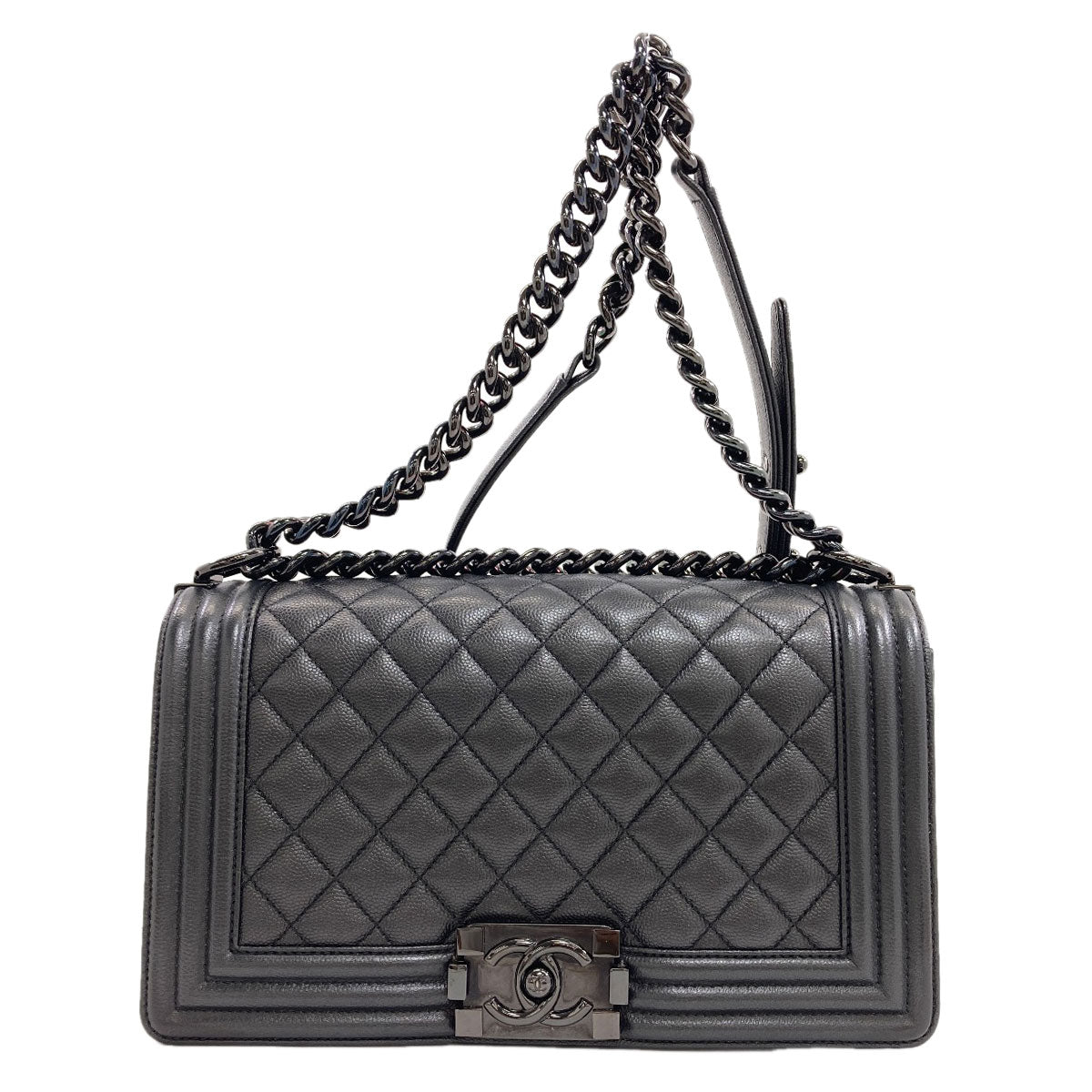 CHANEL Boy Chanel SilverHardware Shoulder Bag Grained Calfskin Skin Ladies [Used]